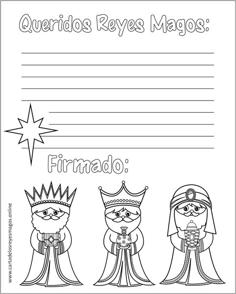 Carta Reyes Magos para colorear