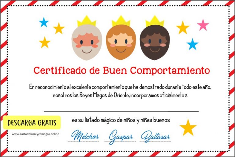 Certificado De buen Comportamiento Reyes Magos