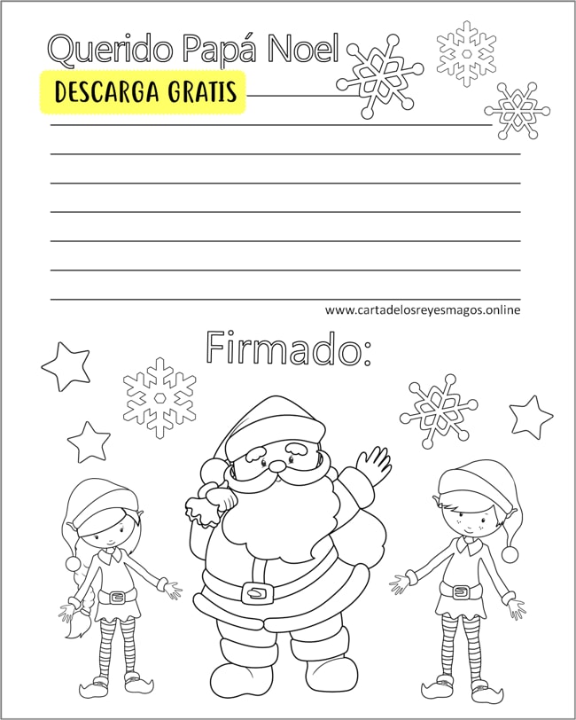 Plantilla carta a Santa Claus para colorear
