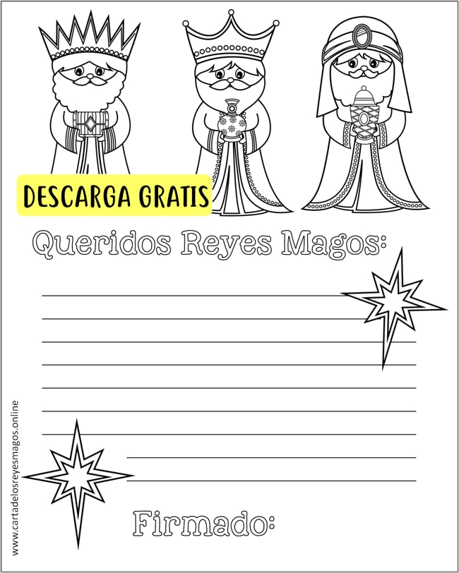 Carta Reyes Magos para colorear