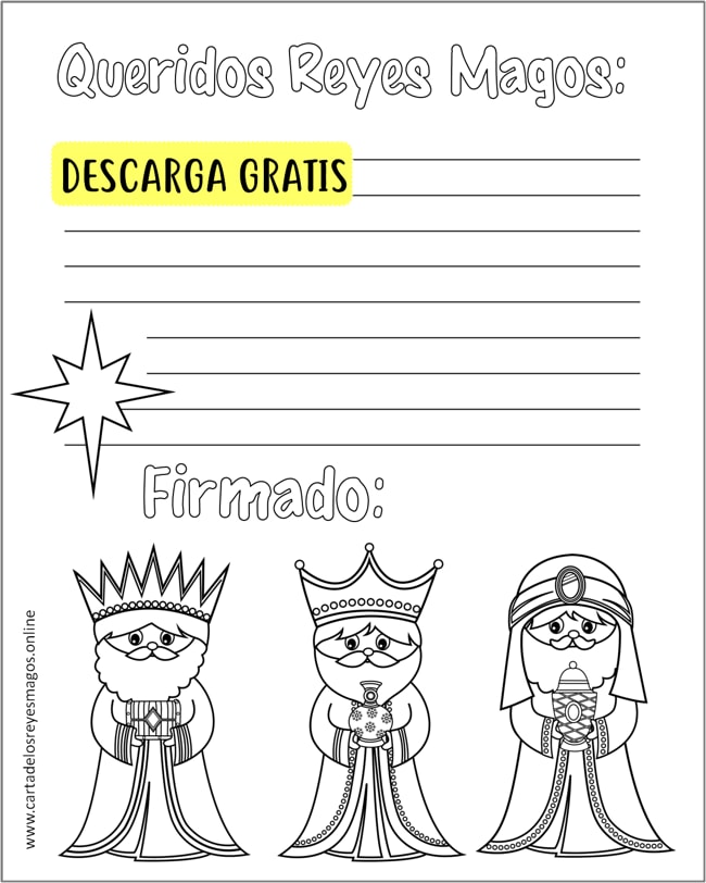 Descargar carta Reyes Magos para colorear