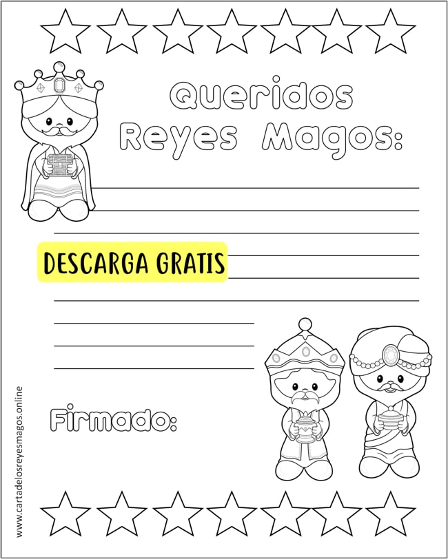 Carta Reyes Magos para colorear gratis