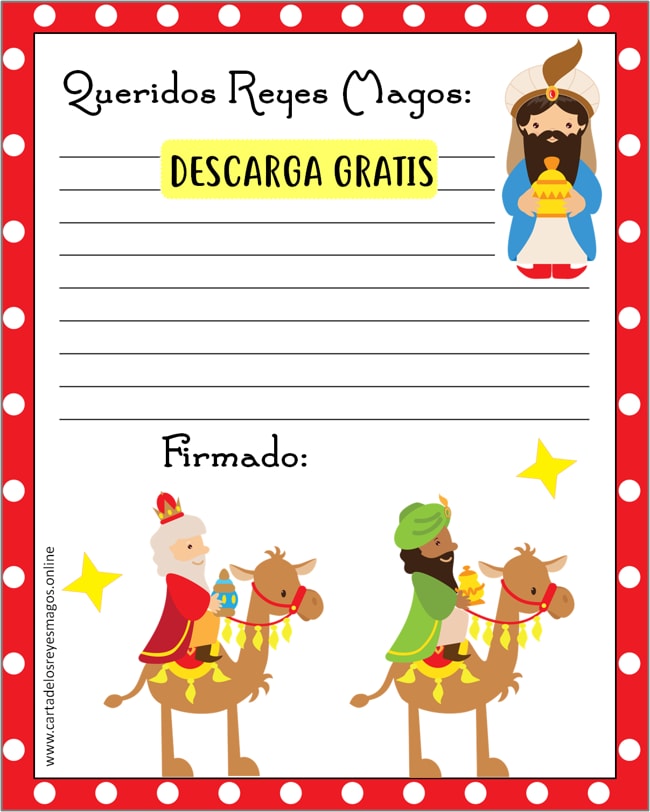 Modelo carta Reyes Magos para niños