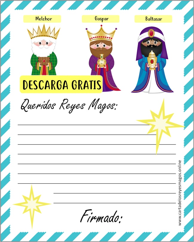 Plantilla gratis carta Reyes Magos rellenar