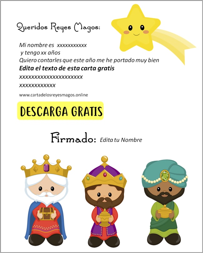 Carta de Reyes Magos para editar en computadora
