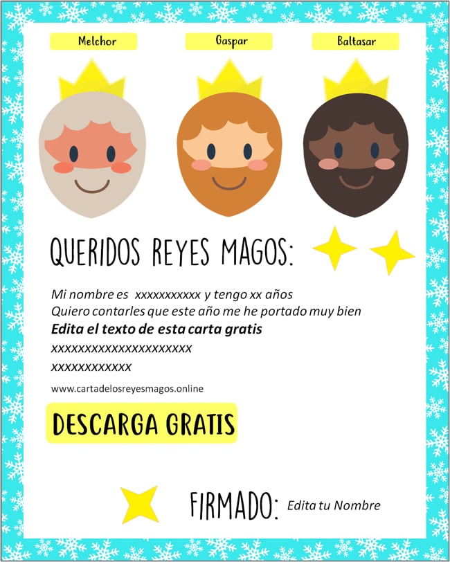 Descargar gratis carta Reyes Magos editable