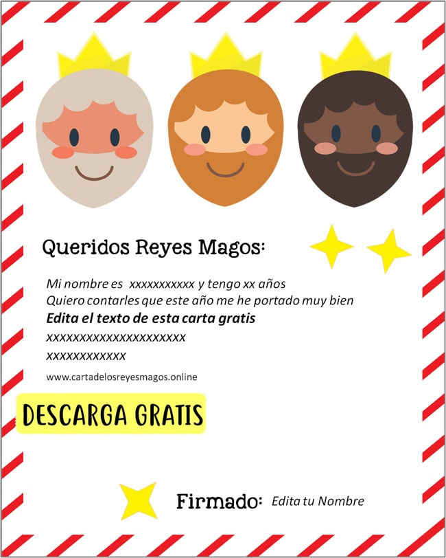 Carta para imprimir Reyes Magos gratis