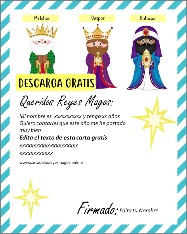 Carta de Reyes Magos para niños gratis