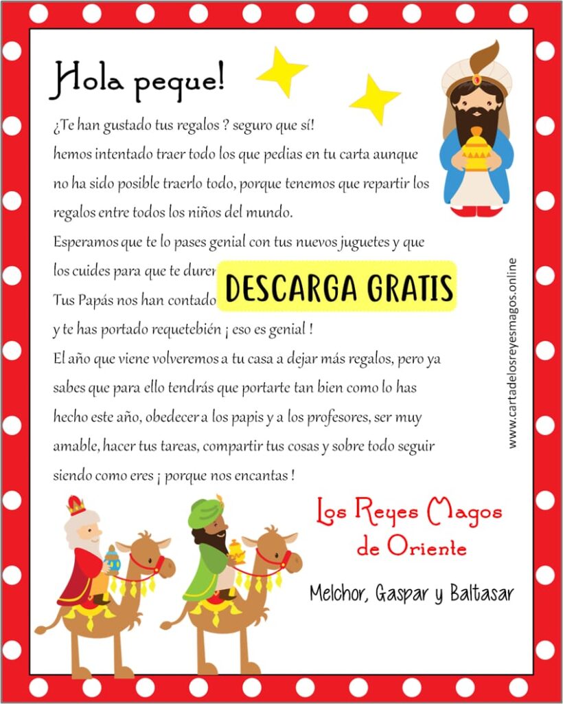 Carta de los tres Reyes magos a los niños para descargar gratis