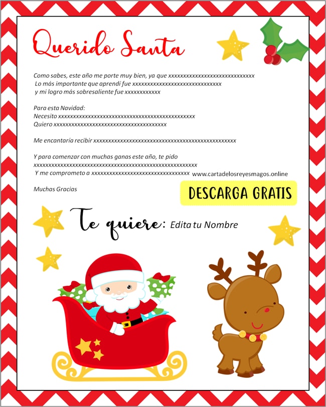 Carta a Santa Claus para editar
