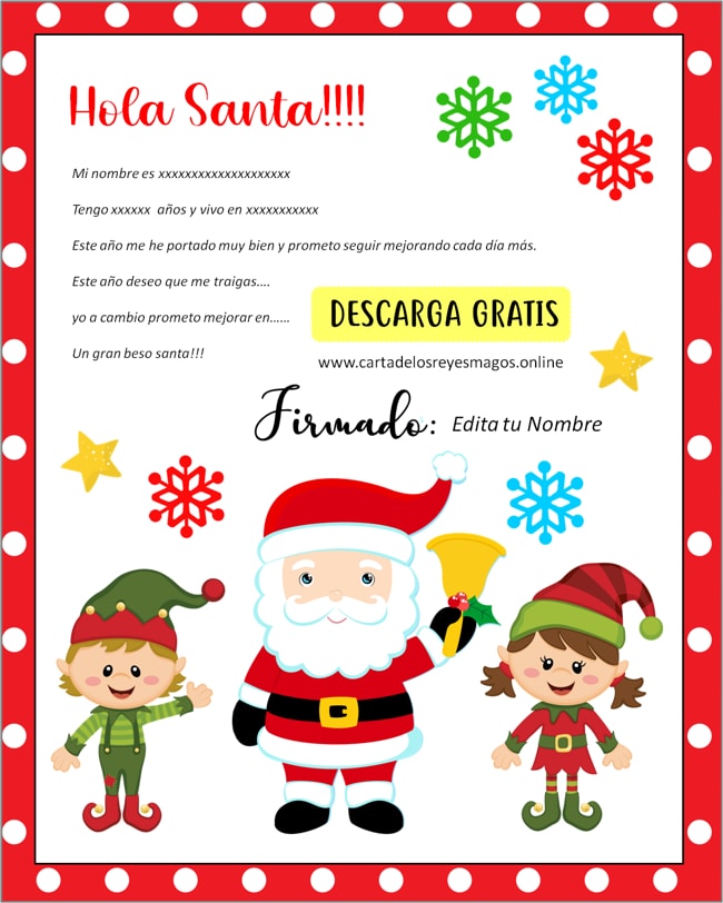 Plantilla carta a Santa Claus para editar