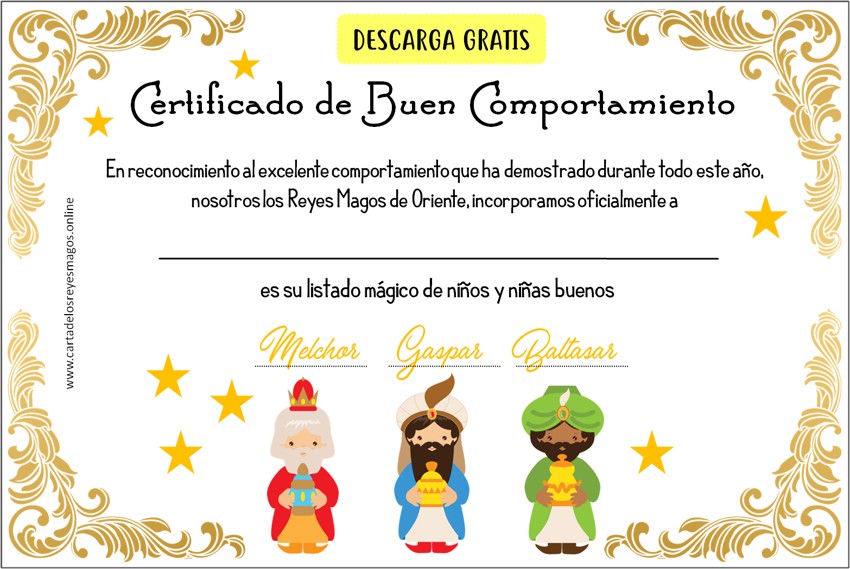 Certificado de comportamiento Reyes Magos