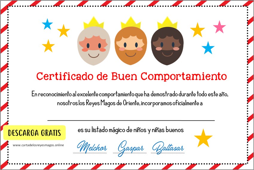 Certificado Reyes Magos PDF gratis