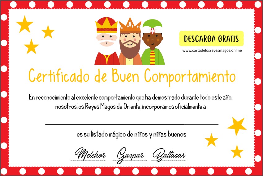 Certificado Reyes Magos imprimible gratis