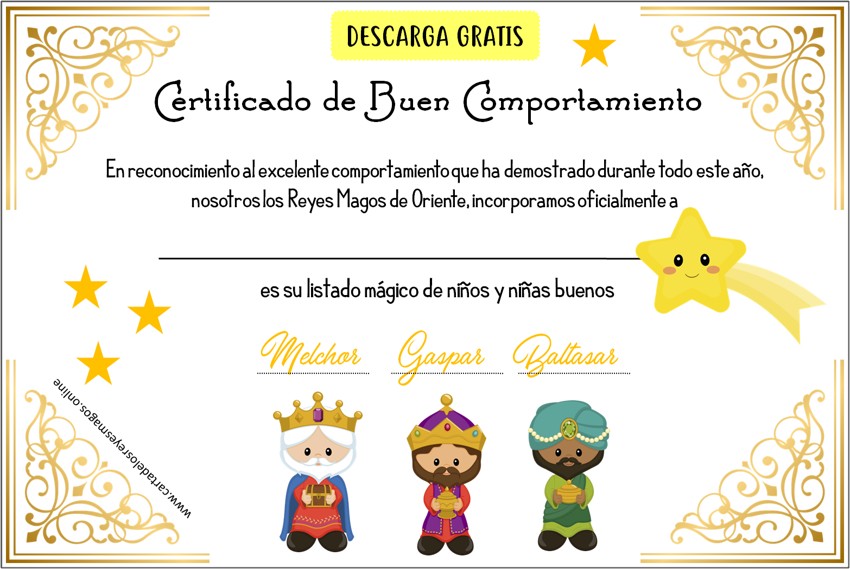 Plantilla certificado Reyes Magos gratis