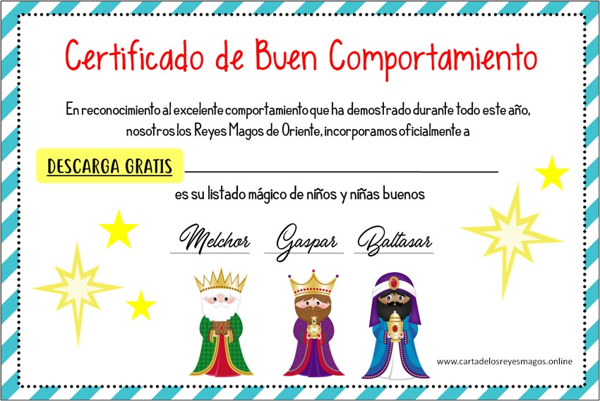 Certificado personalizado Reyes Magos para niños