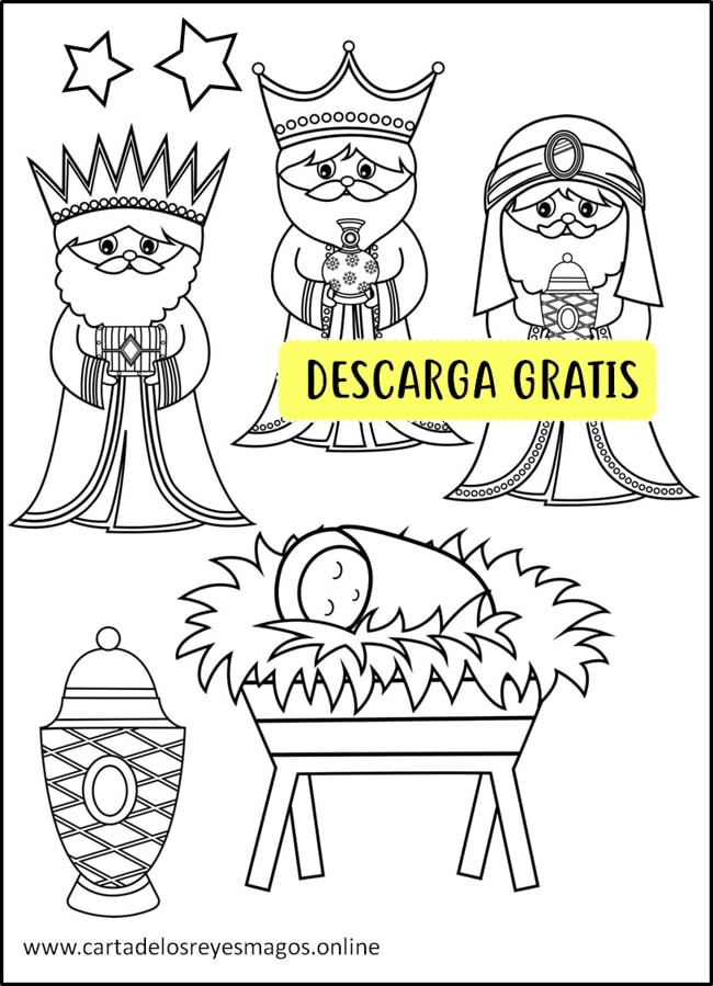 Imágenes Reyes Magos infantiles para colorear